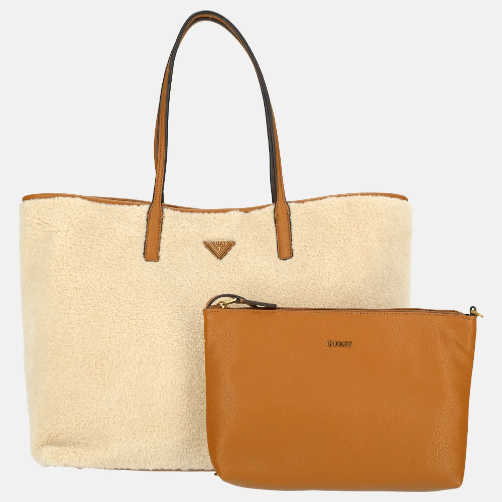 Guess Victtoria shopper L natural/cognac bij Duifhuizen
