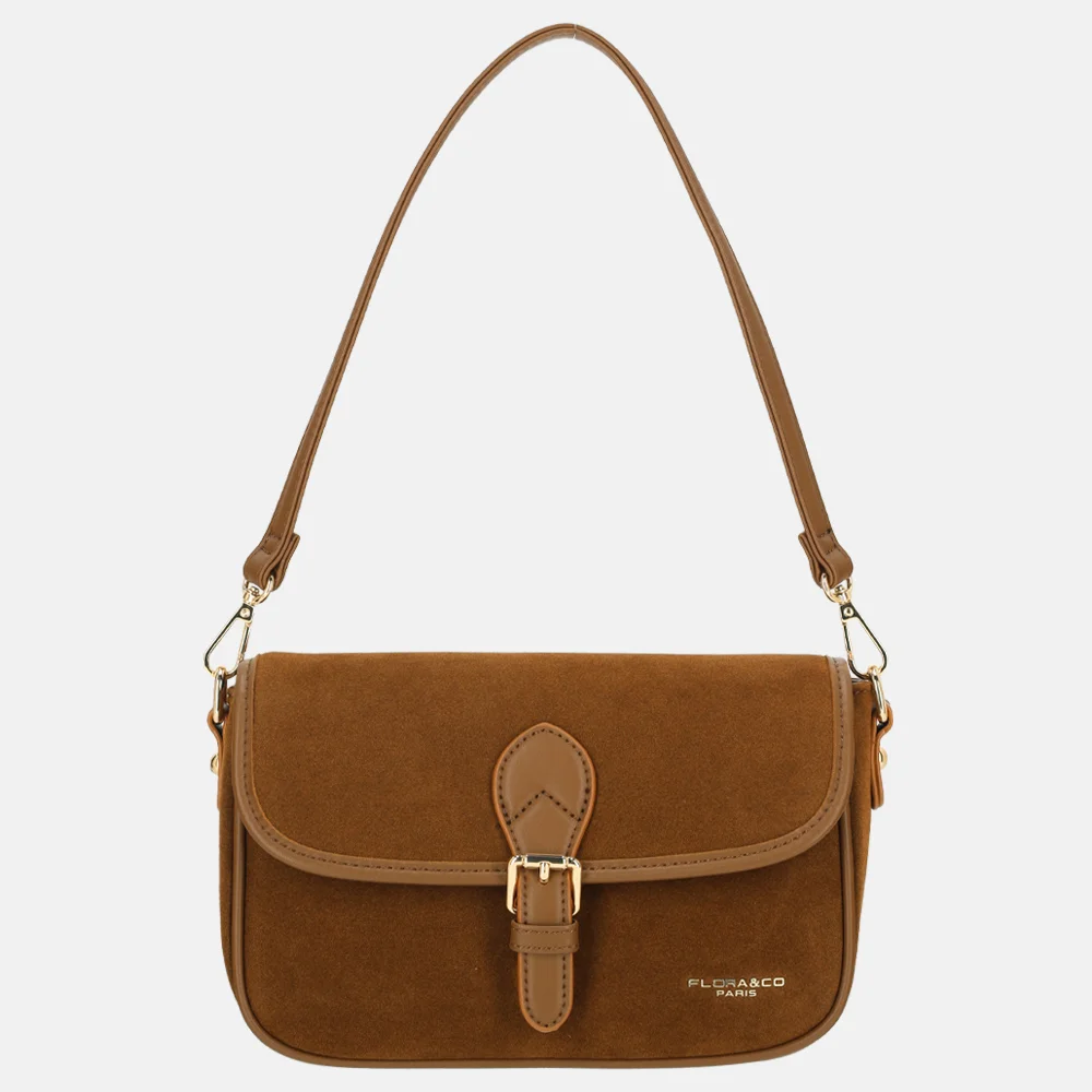Flora & Co Suedine crossbody tas camel bij Duifhuizen