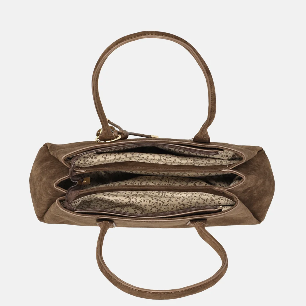 Flora & Co schoudertas suedine chocolat bij Duifhuizen