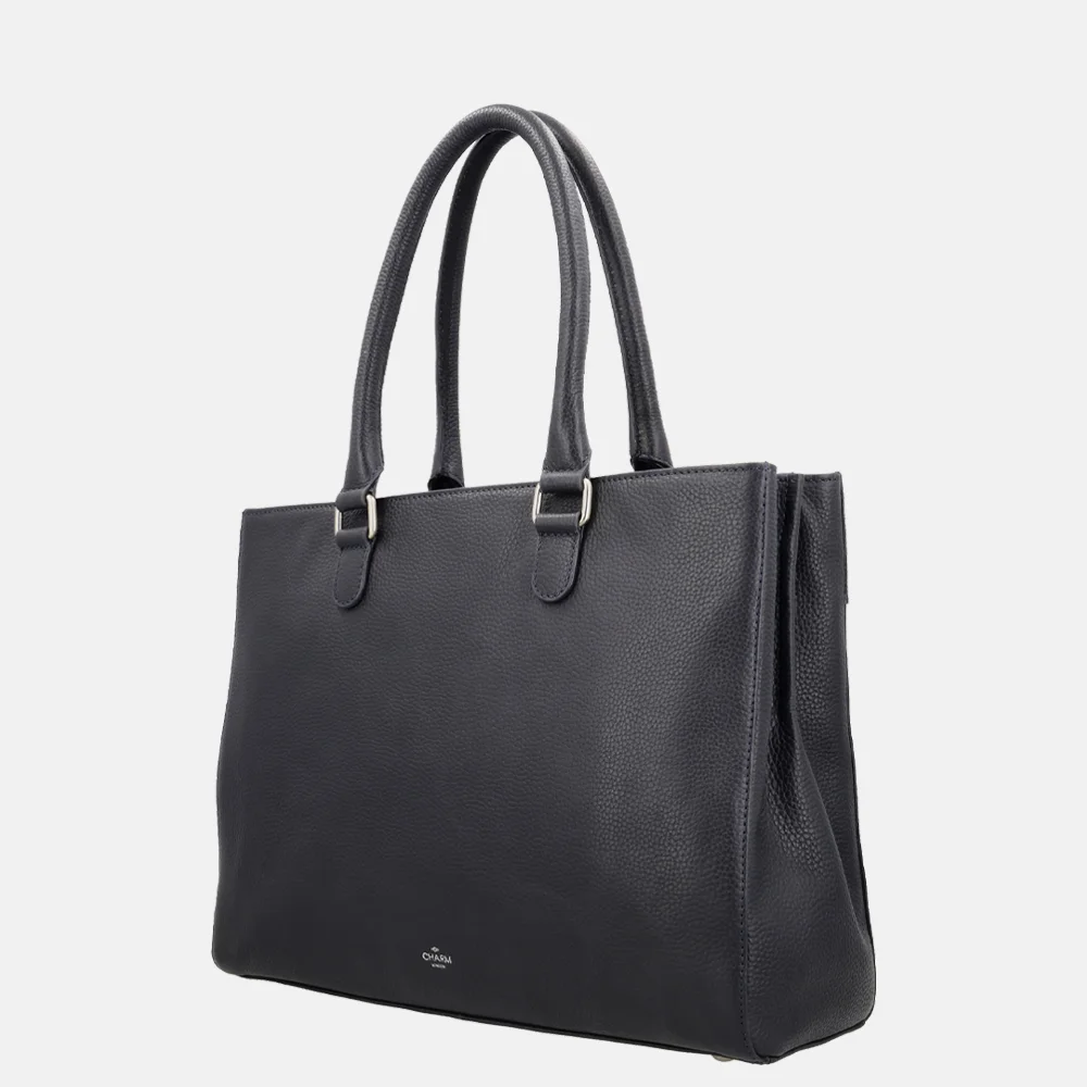 Charm London Washington handtas met laptopvak 15 inch blauw bij Duifhuizen