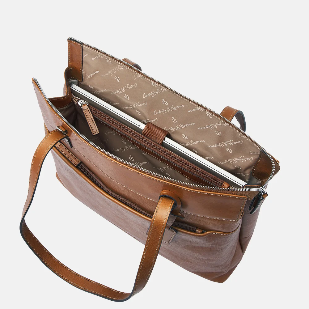 Castelijn en Beerens Lia Single zip Heritage laptoptas 15.6 inch light brown bij Duifhuizen