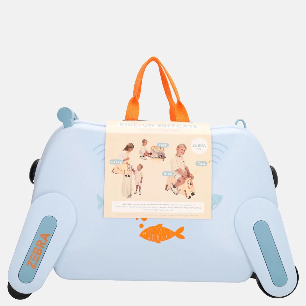 Zebra Trends rol handbagage zitkoffer lichtblauw bij Duifhuizen
