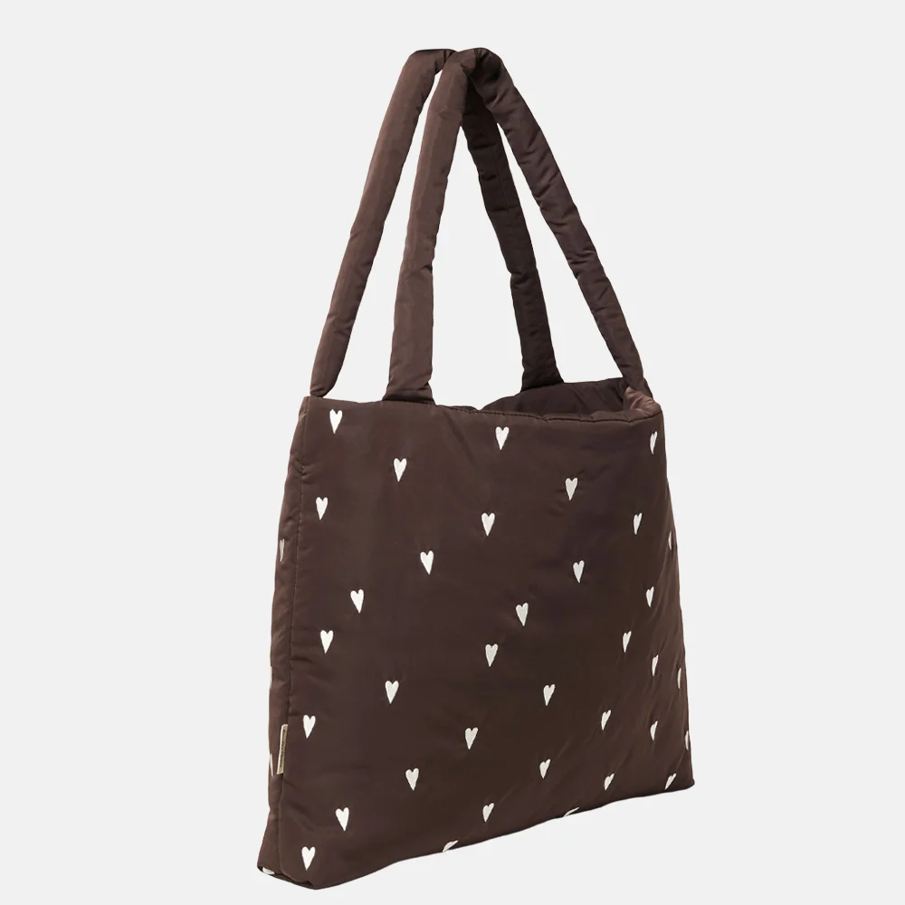 Studio Noos Puffy Mom bag shopper brown hearts bij Duifhuizen
