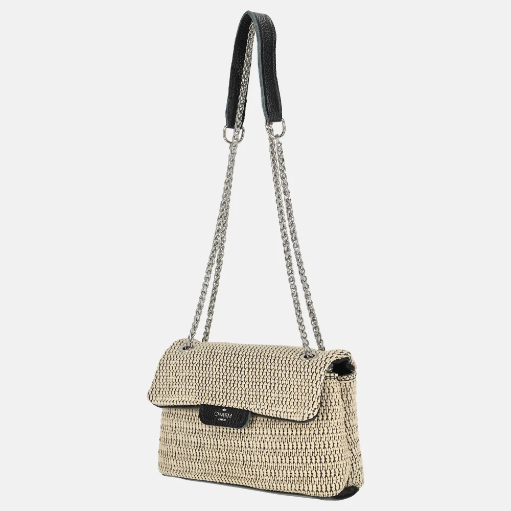 Charm London Raffia schoudertas zwart beige bij Duifhuizen