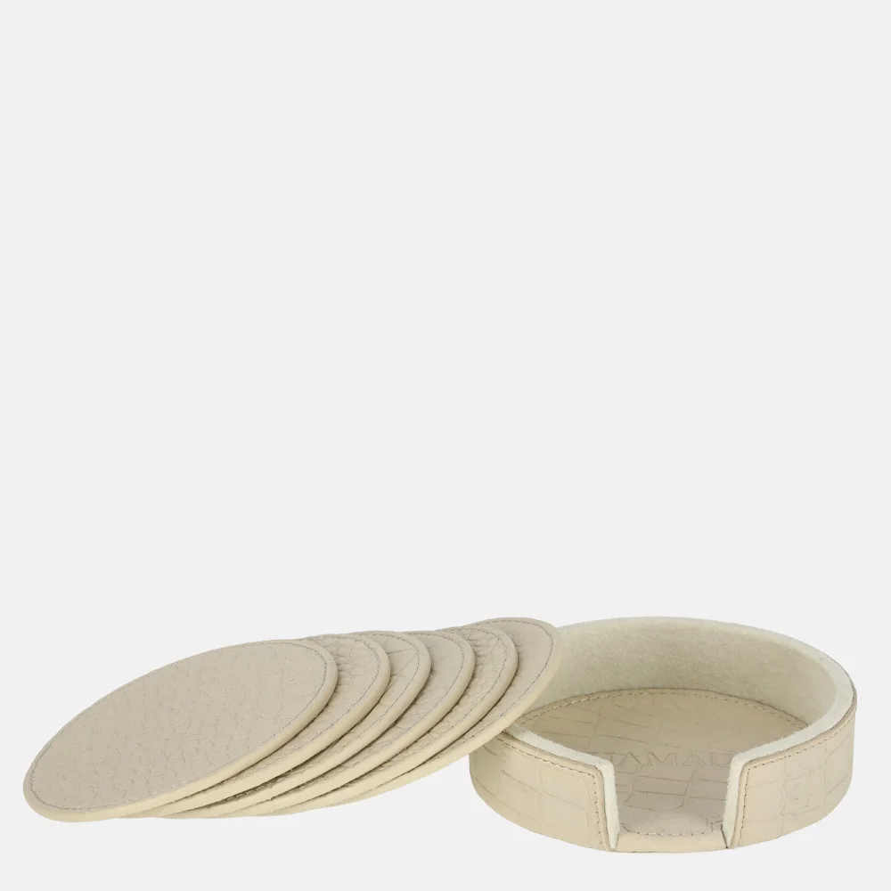 Chamada leren ronde onderzetters croco beige bij Duifhuizen