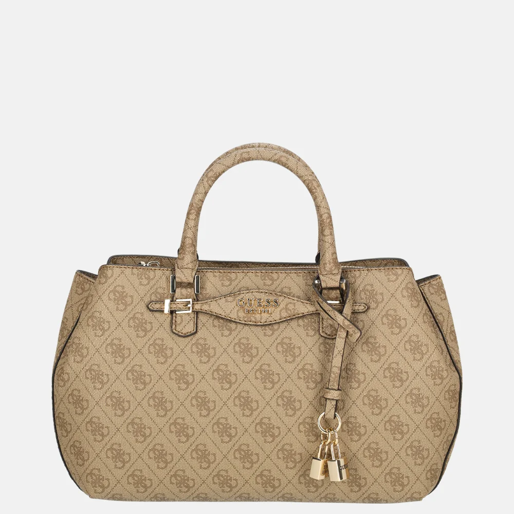 Guess Katya girlfriend satchel handtas latte logo bij Duifhuizen