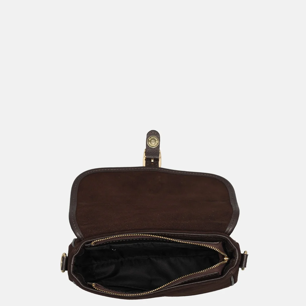Charm London flap crossbody tas suede donkerbruin bij Duifhuizen