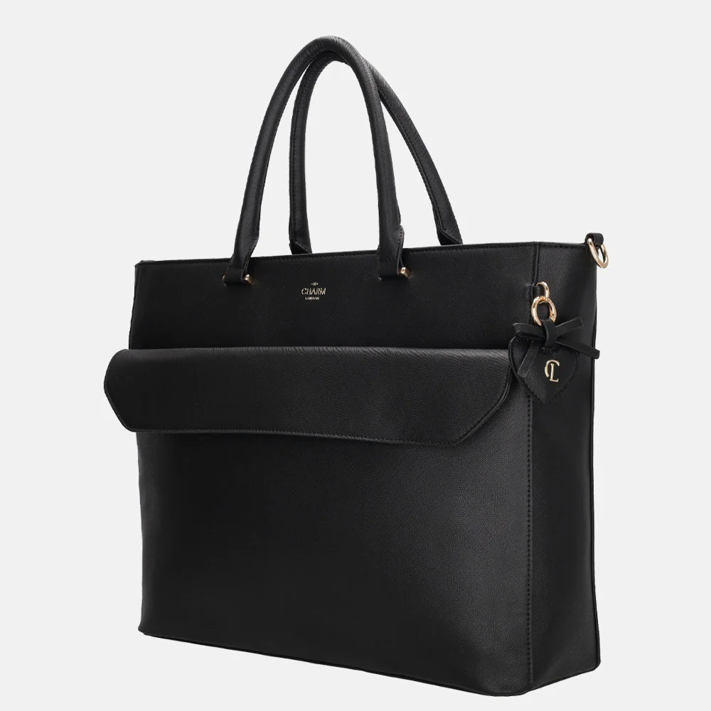 Charm London handtas 15 inch zwart bij Duifhuizen