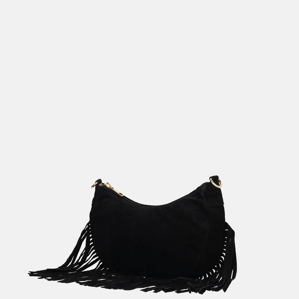 Charm London suède crossbody tas S franjes zwart bij Duifhuizen