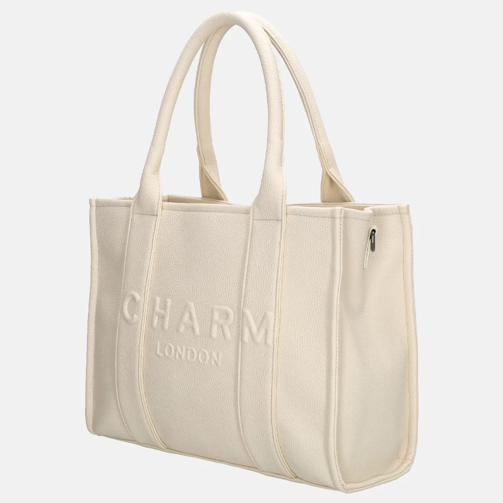 Charm London Debossed shopper M off white bij Duifhuizen