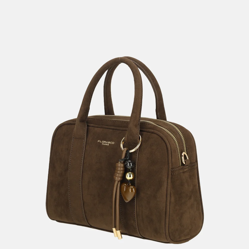Flora & Co handtas bowling suedine chocolat bij Duifhuizen