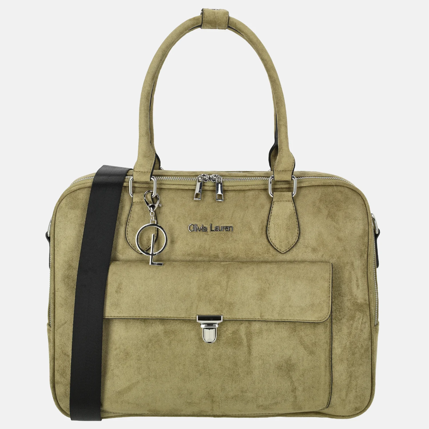 Olivia Lauren businesstas 16 inch suedine groen bij Duifhuizen