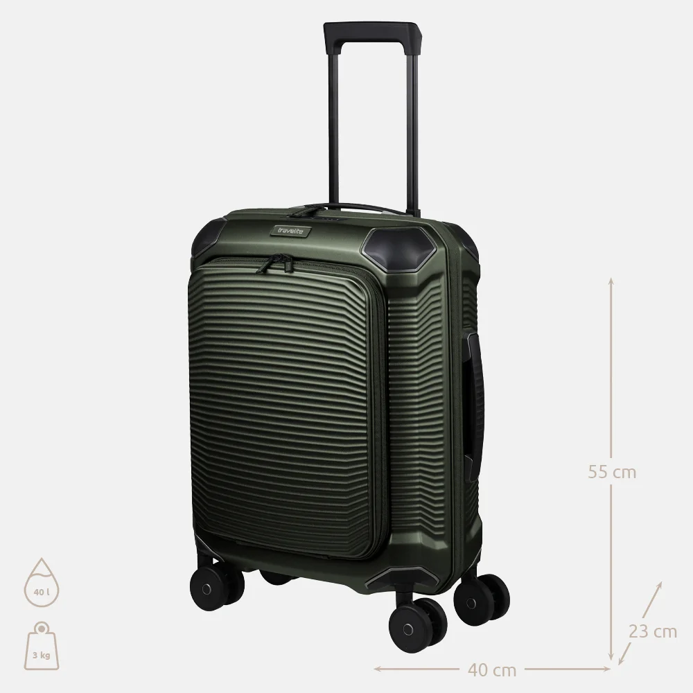 Travelite Millennium Frontpocket handbagage koffer 55 cm 15 inch pine green bij Duifhuizen