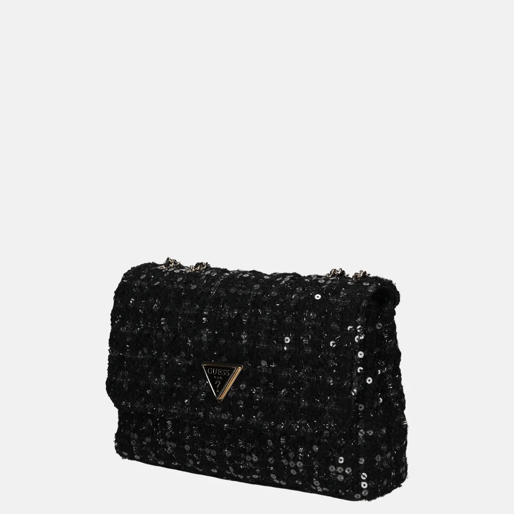 Guess Giully schoudertas glitter black gold bij Duifhuizen