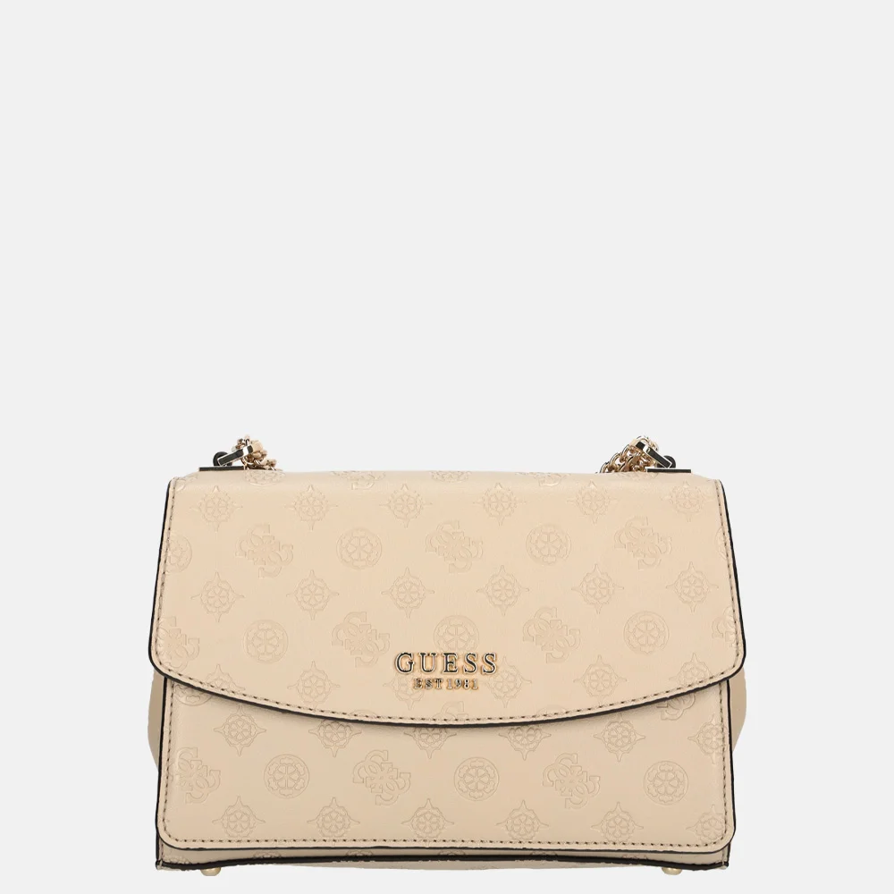 Guess Phoebe schoudertas simply taupe logo bij Duifhuizen