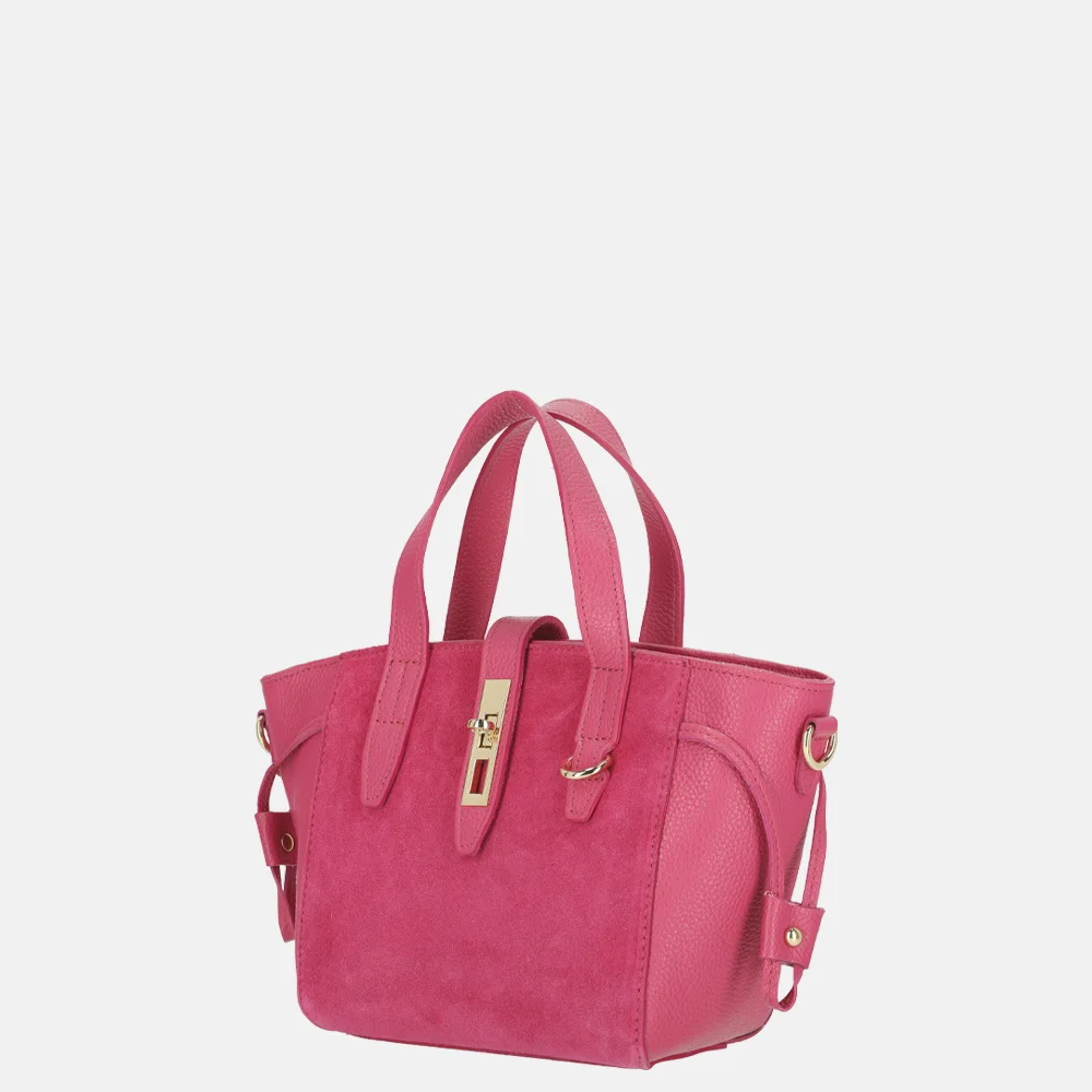Charm London handtas suede/leer fuchsia bij Duifhuizen