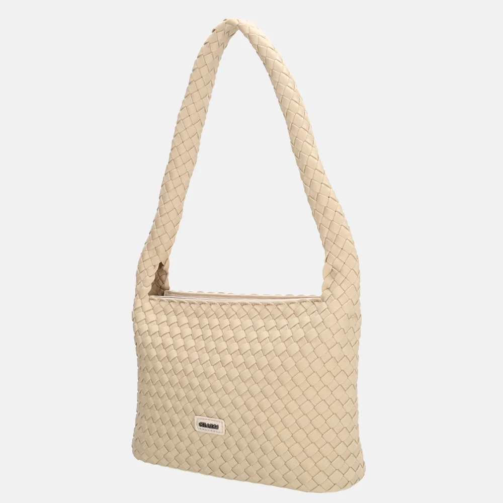 Charm London Madera schoudertas gevlochten neopreen creme bij Duifhuizen