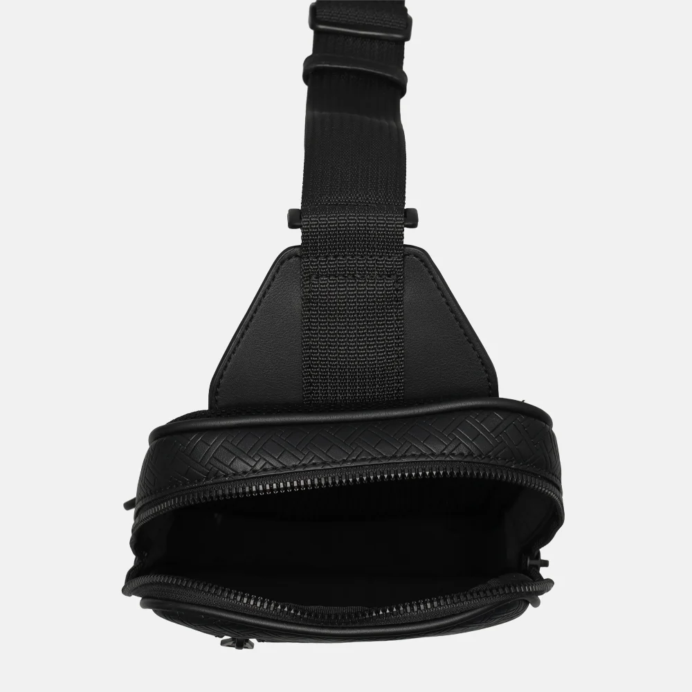 Tommy Hilfiger Embossed flag sling bag crossbody tas black bij Duifhuizen