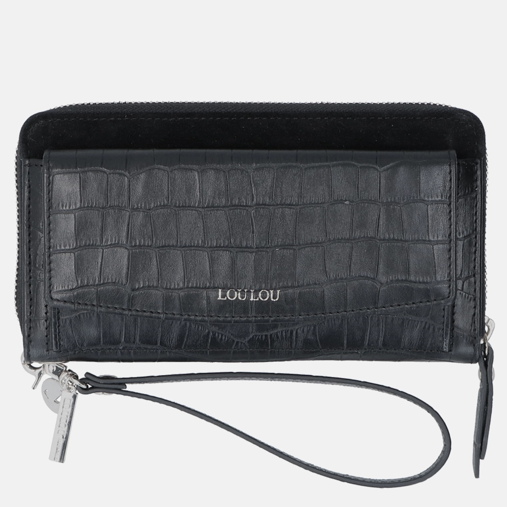Loulou Essentiels Classy Croco portemonnee black bij Duifhuizen