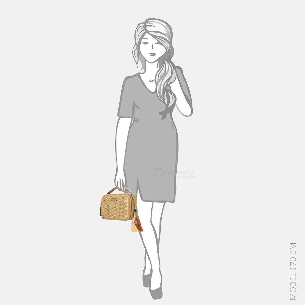 Laurent David Leo crossbody box tas raffia taupe bij Duifhuizen