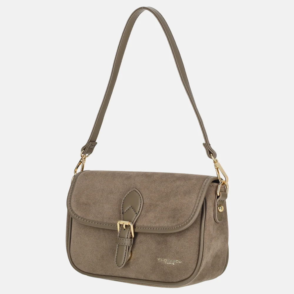 Flora & Co Suedine crossbody tas taupe bij Duifhuizen