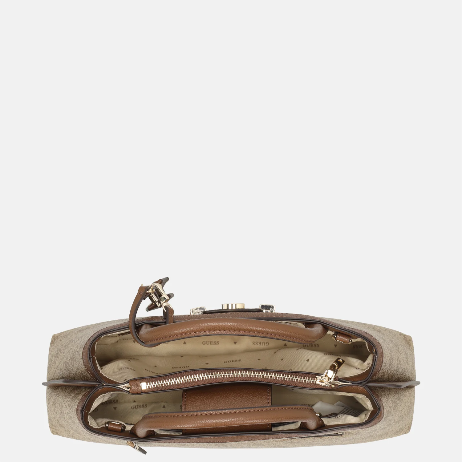 Guess Lindsey girlfriend handtas latte logo bij Duifhuizen