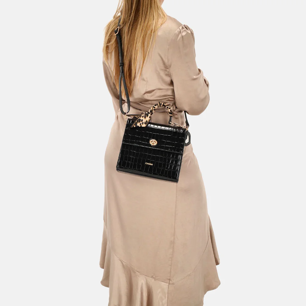 Charm London Knightbridge handtas croco lak zwart bij Duifhuizen