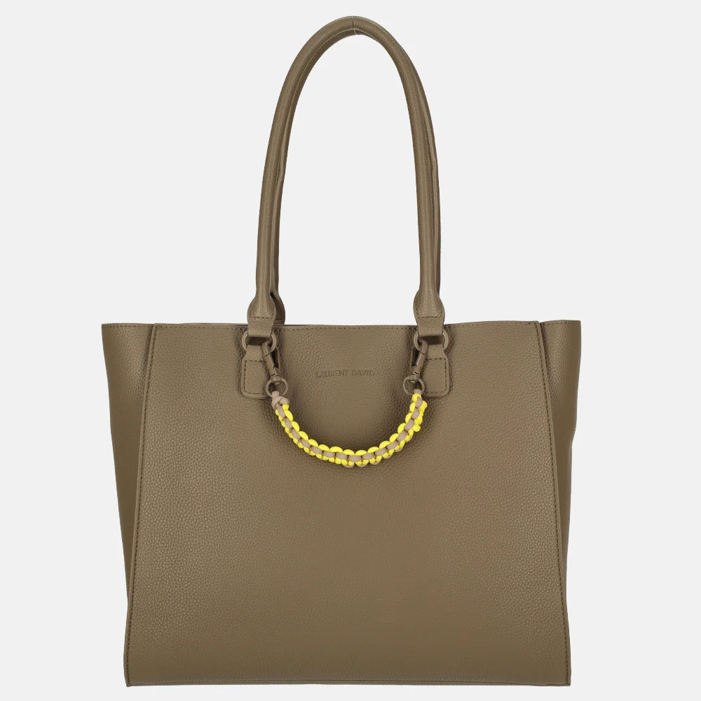 Laurent David Dorine shopper khaki/geel bij Duifhuizen