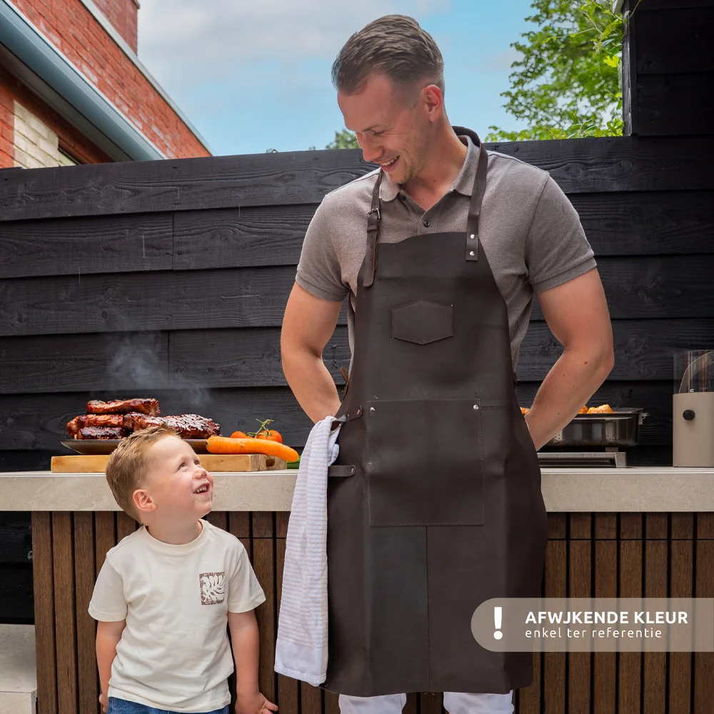 Vaderdag special lederen barbecue schort cognac bij Duifhuizen