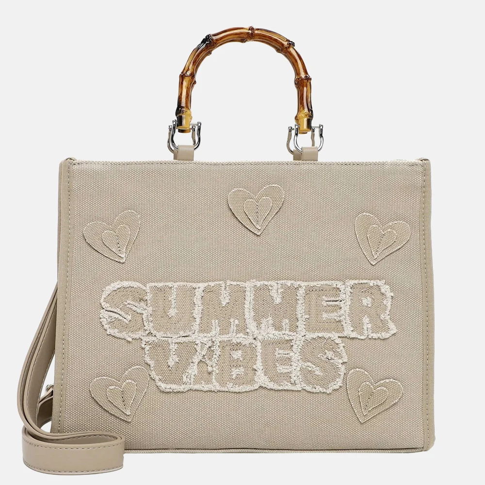 Emily & Noah Joelle summer vibes handtas canvas bambo taupe bij Duifhuizen