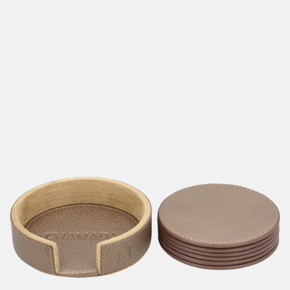 Chamada leren ronde onderzetters effen koper bij Duifhuizen