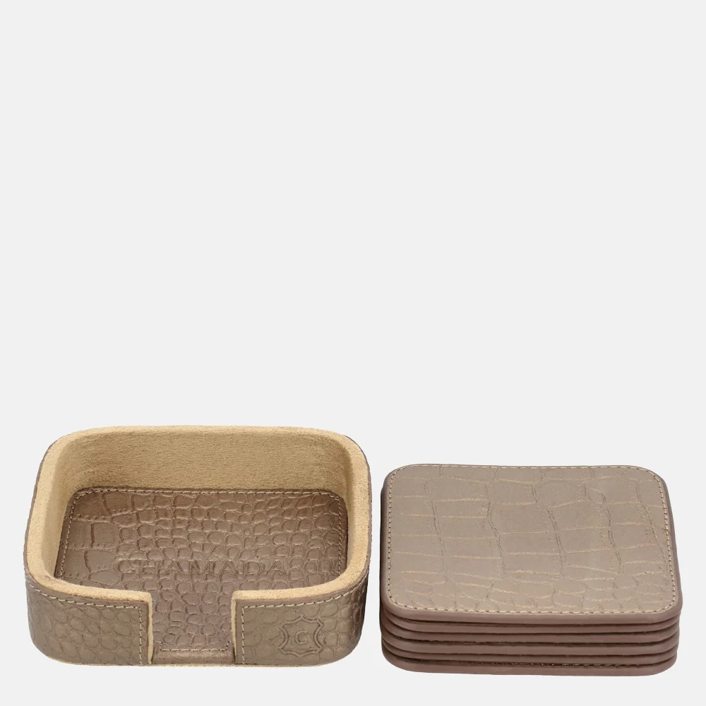 Chamada leren onderzetters croco vierkant koper bij Duifhuizen