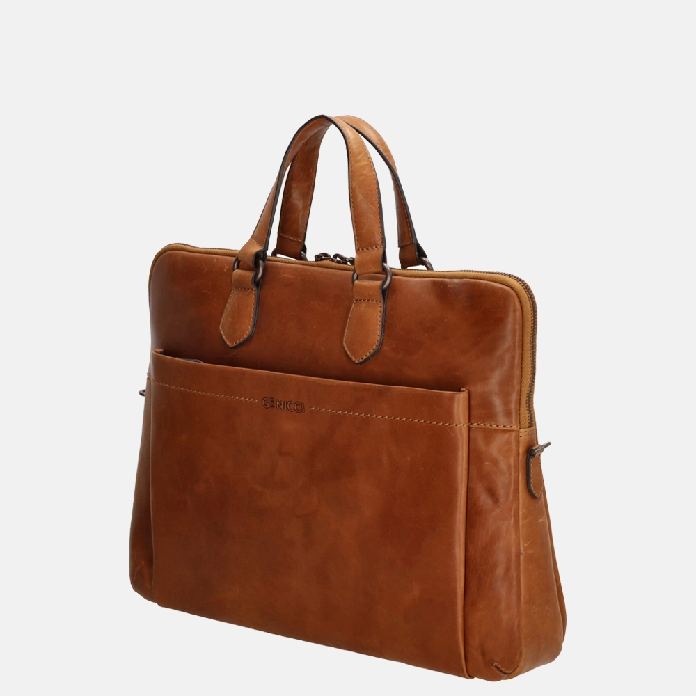 Genicci Dickens laptoptas 15 inch cognac bij Duifhuizen