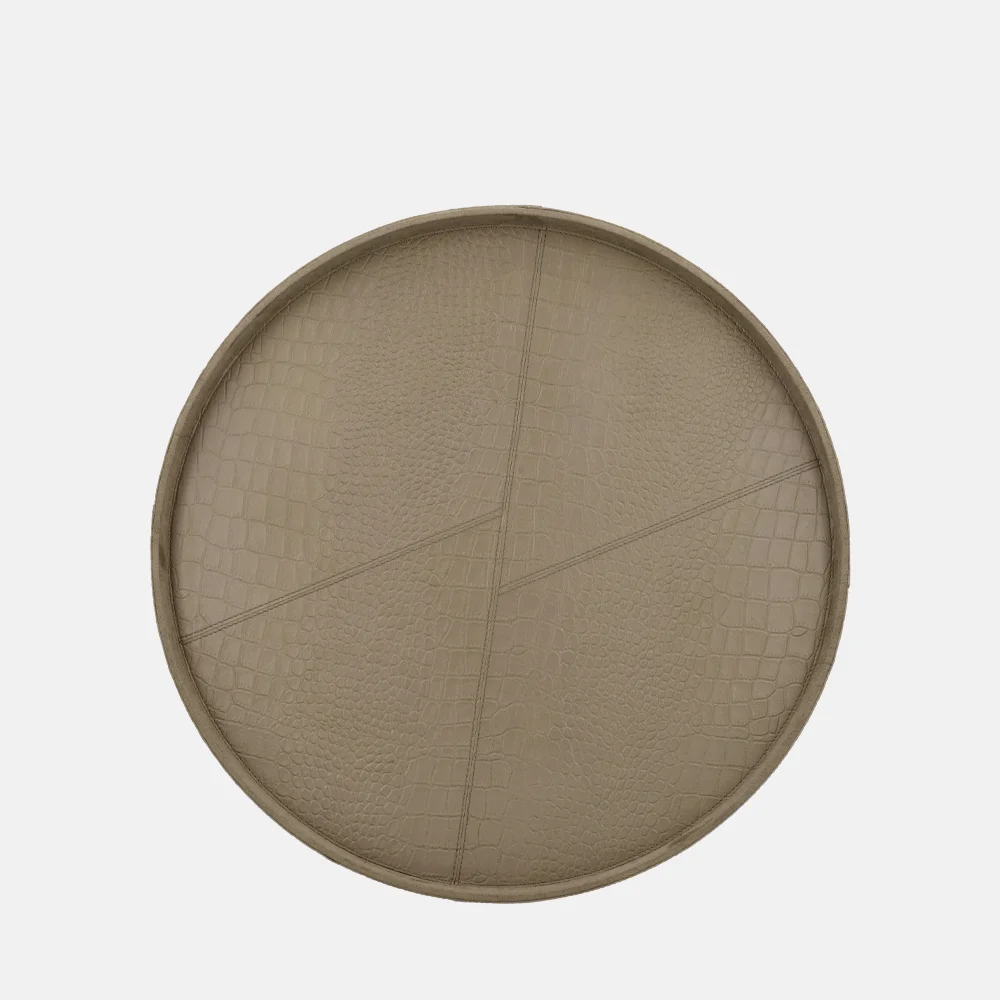 Chamada leren dienblad rond croco M taupe bij Duifhuizen