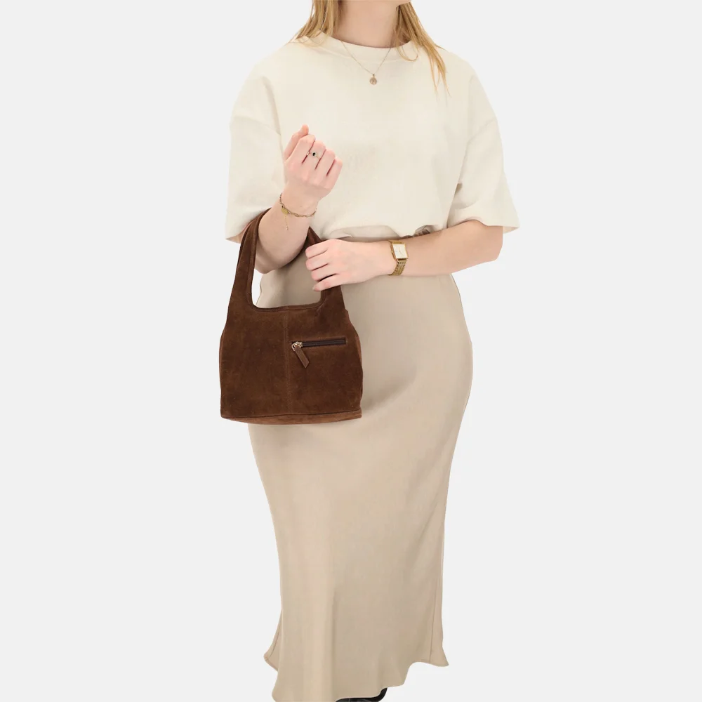 Charm London Sevilla handtas suede bruin bij Duifhuizen