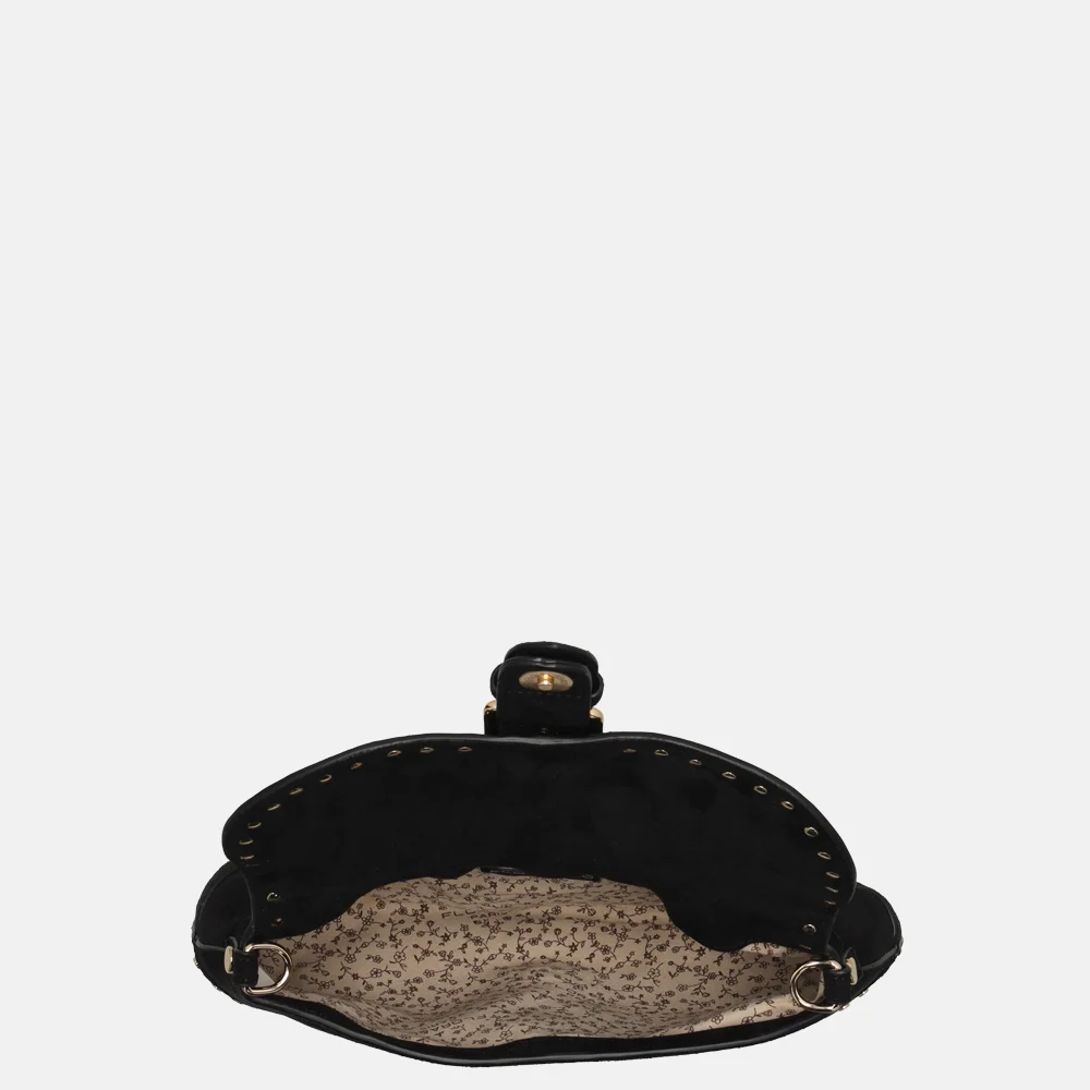 Flora & Co schoudertas overslag suedine studs noir bij Duifhuizen