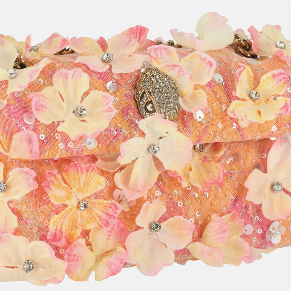 Kurt Geiger Kensington schoudertas mini flower peach bij Duifhuizen