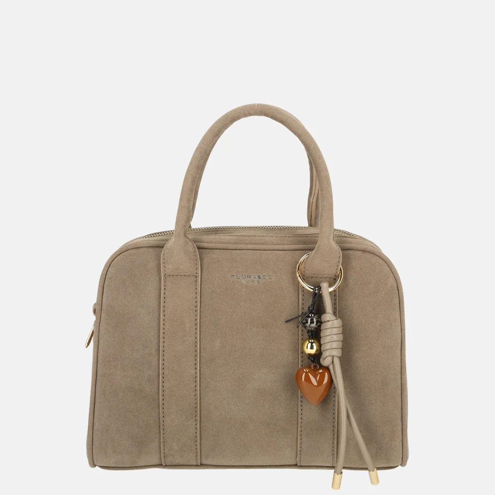 Flora & Co handtas bowling suedine taupe bij Duifhuizen
