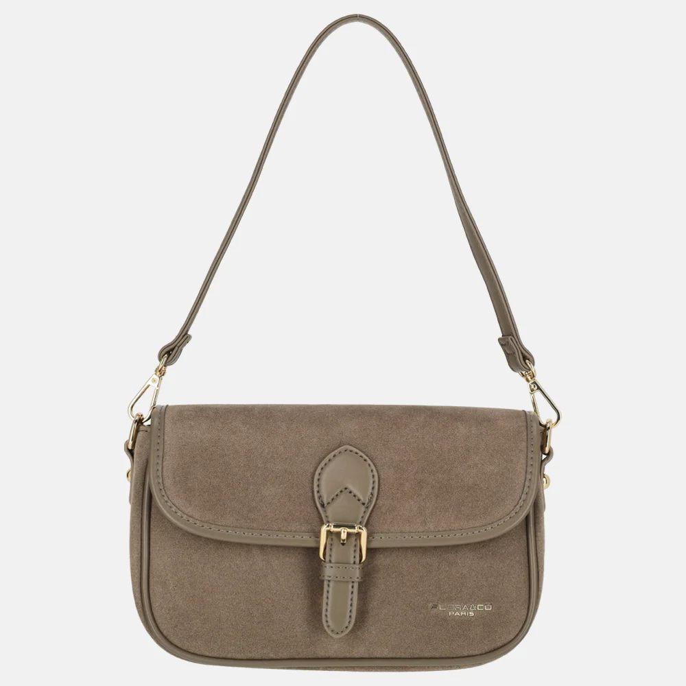 Flora & Co Suedine crossbody tas taupe bij Duifhuizen