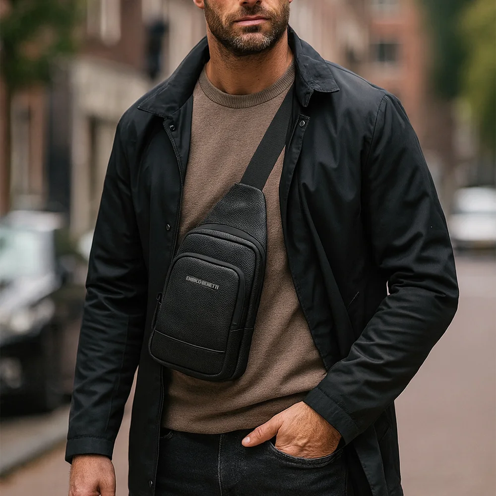 Enrico Benetti Sienna lederlook sling schoudertas zwart bij Duifhuizen