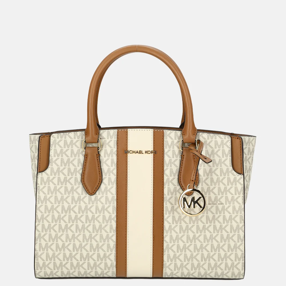 Michael Kors Becca satchel handtas M vanilla/acorn bij Duifhuizen