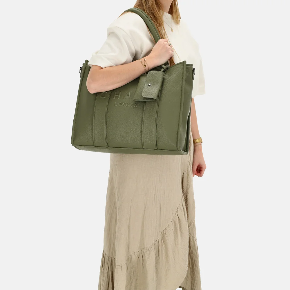 Charm London laptoptas 15 inch natuur groen bij Duifhuizen