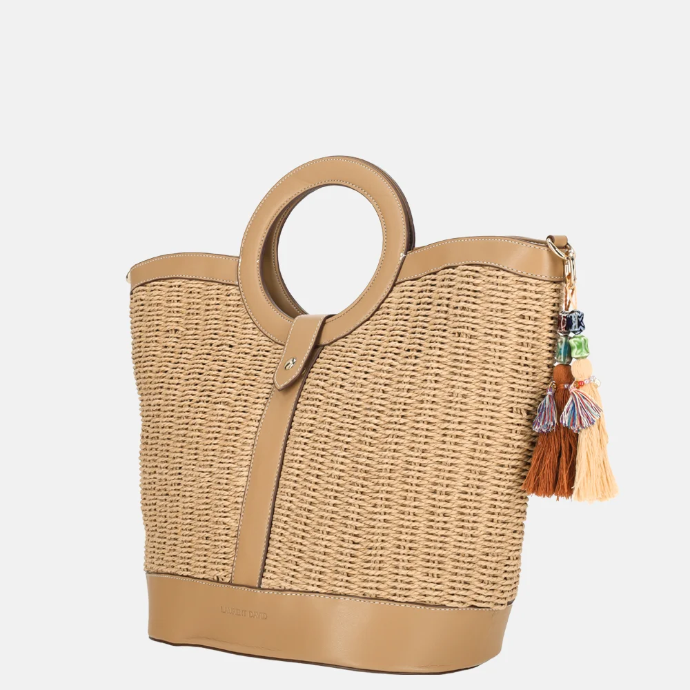 Laurent David Leo handtas raffia taupe bij Duifhuizen
