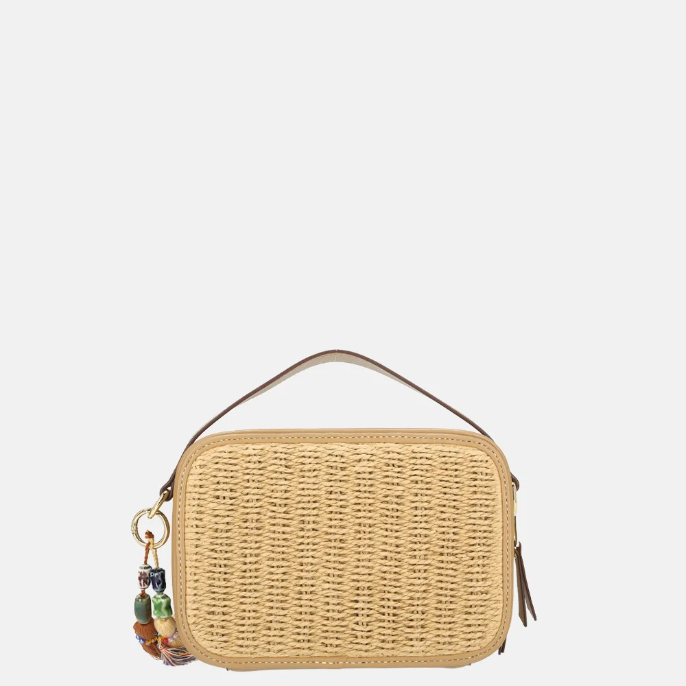 Laurent David Leo crossbody box tas raffia taupe bij Duifhuizen