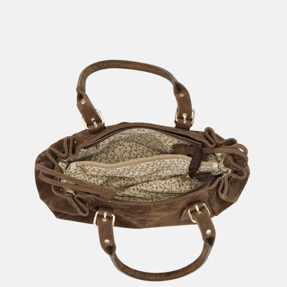 Flora & Co Suedine schoudertas chocolat bij Duifhuizen