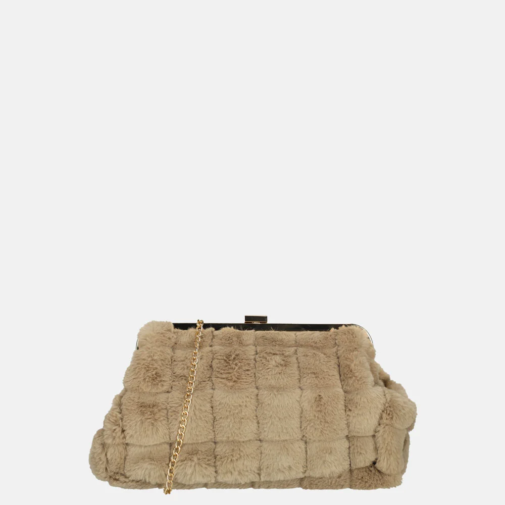 Firenze faux fur clutch L khaki