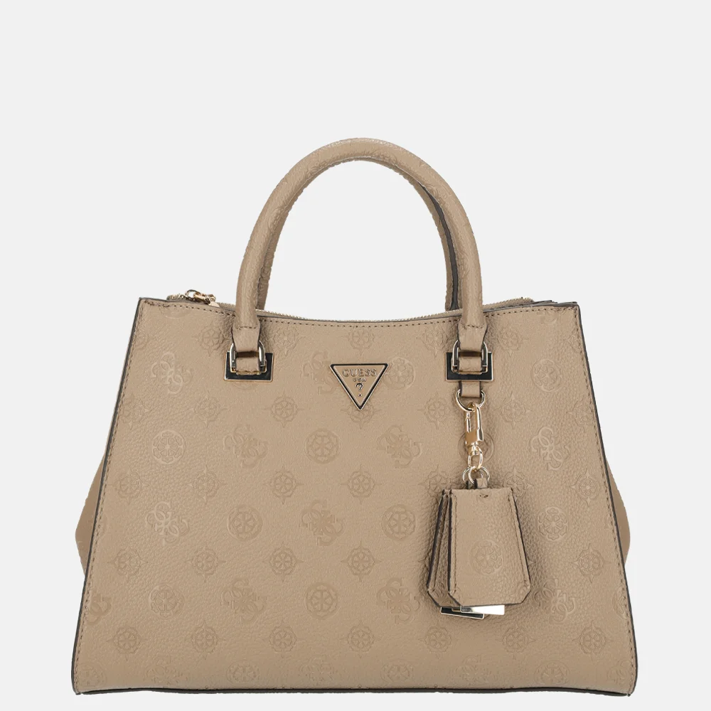 Guess Cresidia II society handtas dark taupe logo bij Duifhuizen
