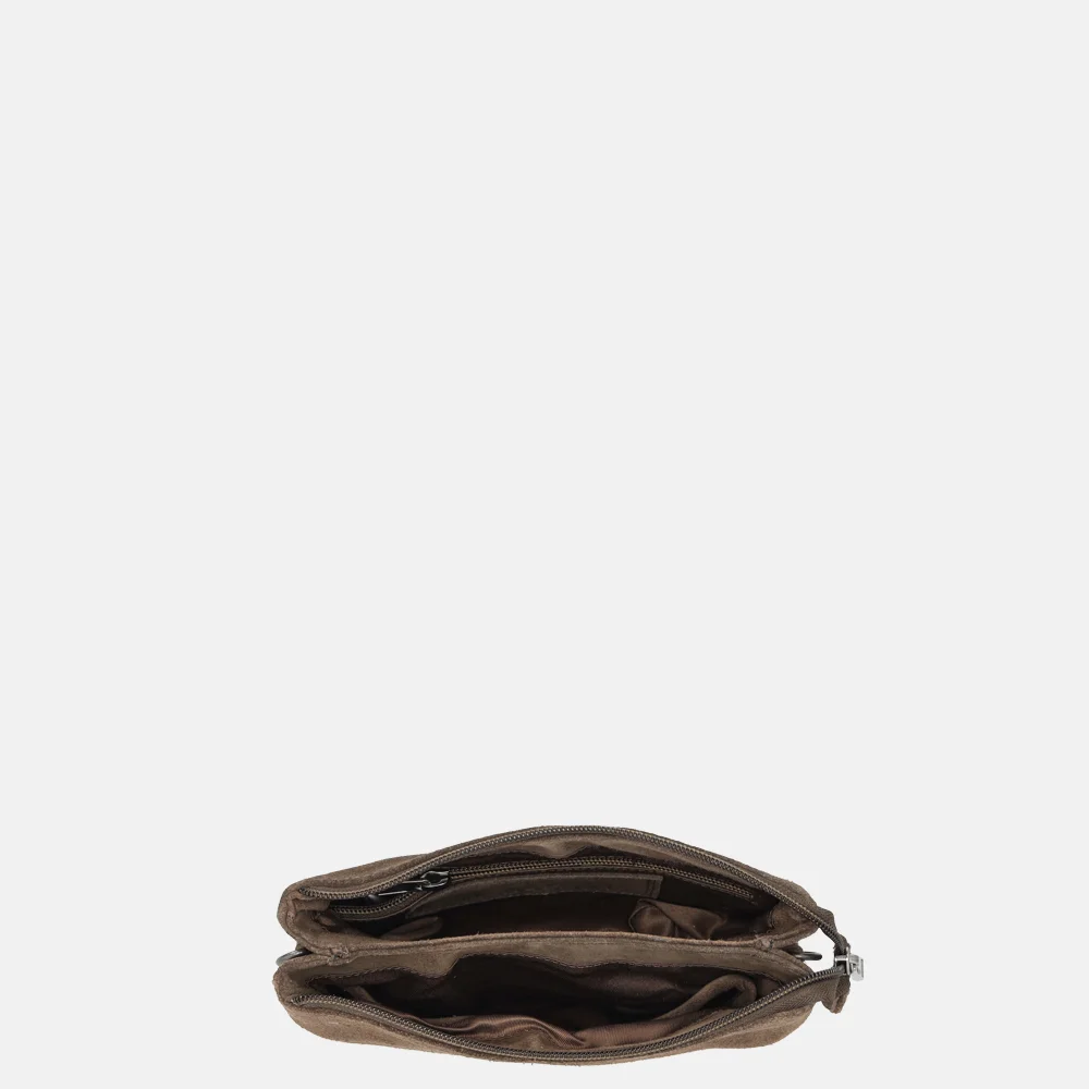 Bear Design crossbody tas rits dubbelvak suede donkerbruin bij Duifhuizen