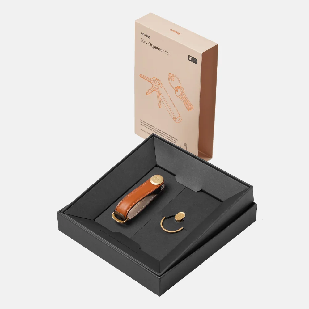 Orbitkey sleuteletui + ring V2 giftset tan bij Duifhuizen