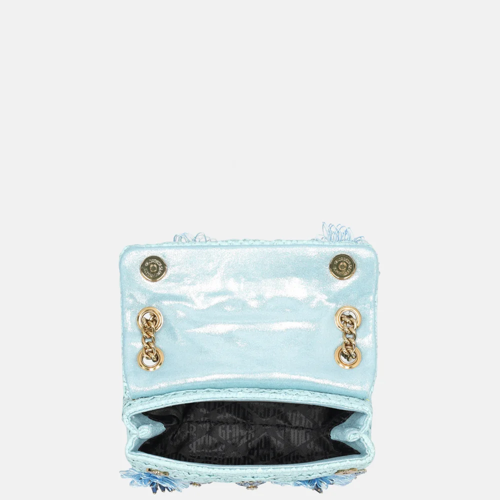 Kurt Geiger Kensington schoudertas raffia mini pale blue bij Duifhuizen
